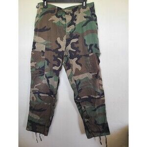 Men's Adjustable Waistband Vintage Military Woodland Camo Cargo Pants Sz M Short